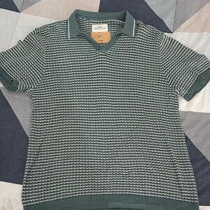 Hollister Men's Teal Patterned Polo Shirt